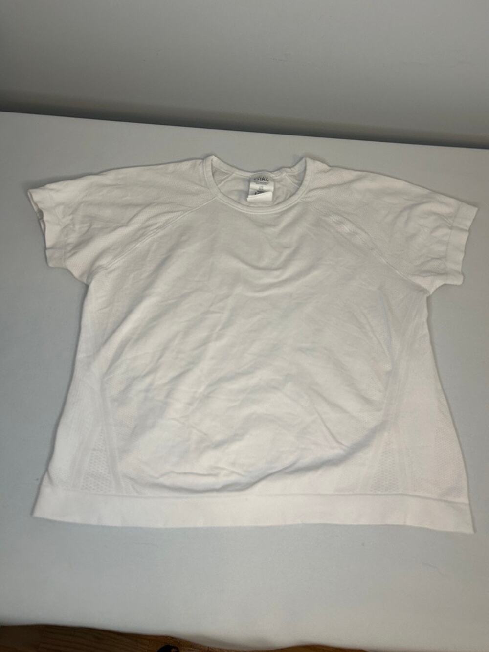 Athleta Girl L 12 White Short Sleeve Athletic Top Mesh Performance Activewear